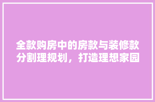 全款购房中的房款与装修款分割理规划，打造理想家园