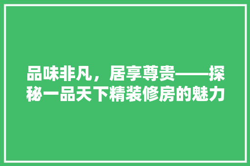 品味非凡，居享尊贵——探秘一品天下精装修房的魅力