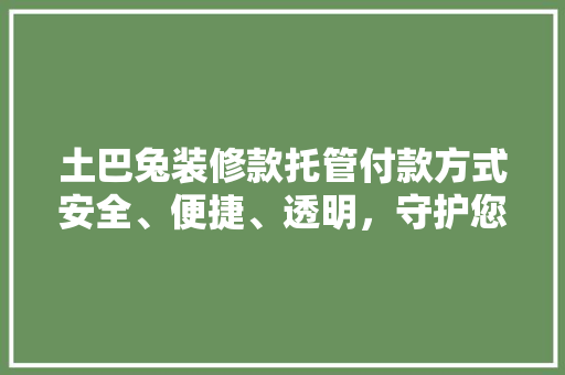 土巴兔装修款托管付款方式安全、便捷、透明，守护您的装修资金