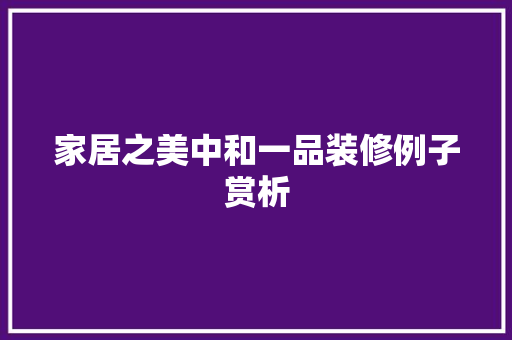 家居之美中和一品装修例子赏析