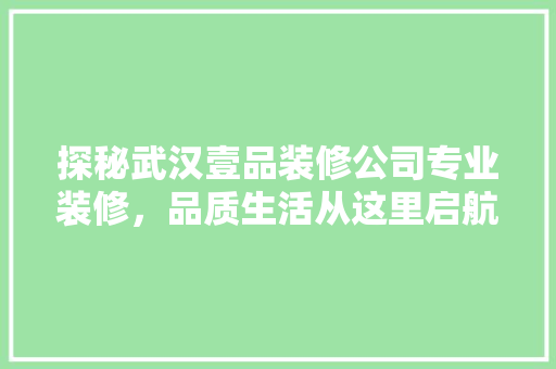 探秘武汉壹品装修公司专业装修，品质生活从这里启航