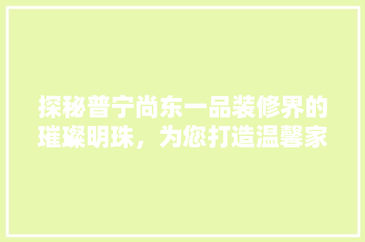 探秘普宁尚东一品装修界的璀璨明珠，为您打造温馨家园