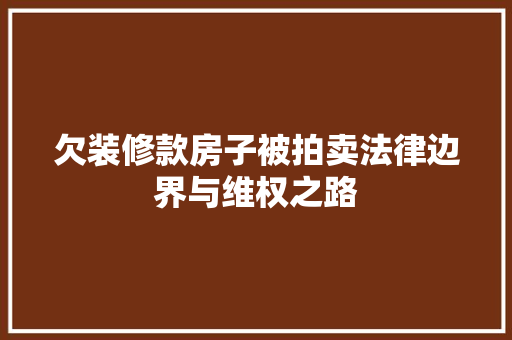 欠装修款房子被拍卖法律边界与维权之路
