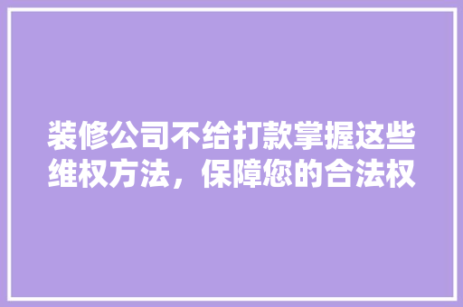 装修公司不给打款掌握这些维权方法，保障您的合法权益！