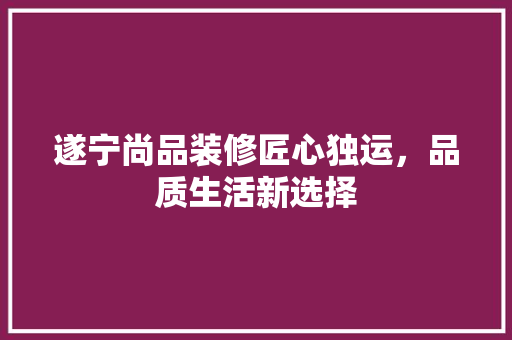遂宁尚品装修匠心独运，品质生活新选择