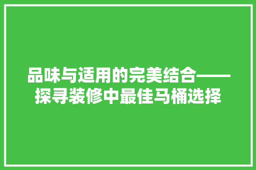 品味与适用的完美结合——探寻装修中最佳马桶选择