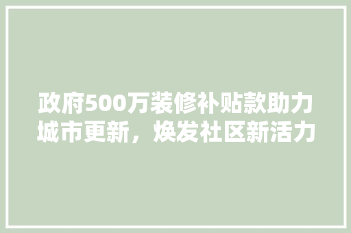 政府500万装修补贴款助力城市更新，焕发社区新活力