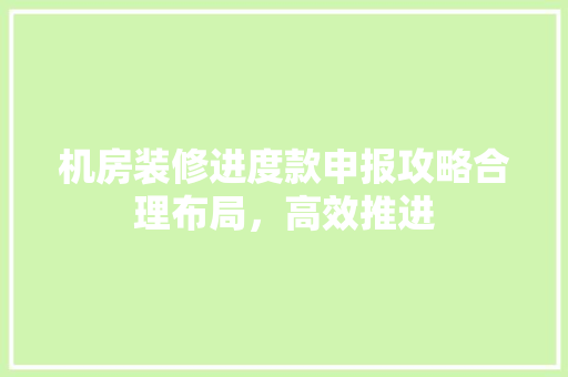 机房装修进度款申报攻略合理布局，高效推进