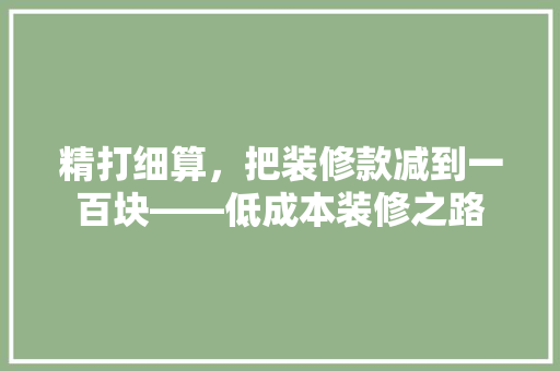 精打细算，把装修款减到一百块——低成本装修之路