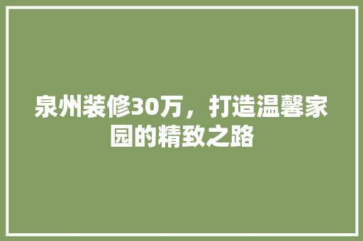 泉州装修30万，打造温馨家园的精致之路