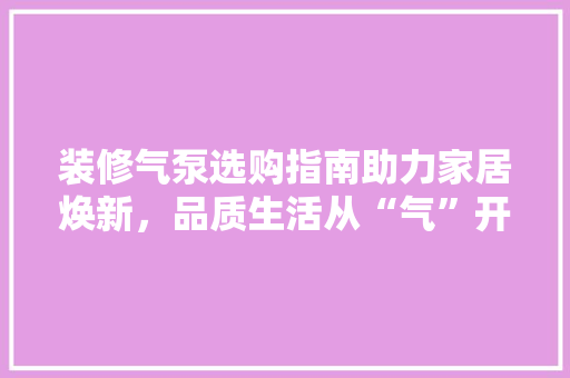 装修气泵选购指南助力家居焕新，品质生活从“气”开始