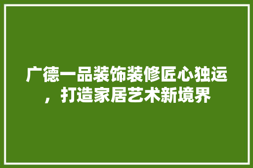 广德一品装饰装修匠心独运，打造家居艺术新境界