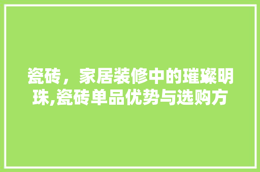 瓷砖，家居装修中的璀璨明珠,瓷砖单品优势与选购方法