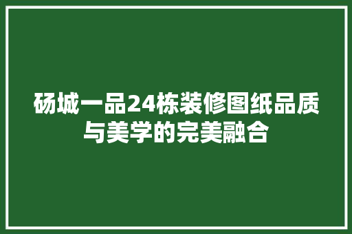 砀城一品24栋装修图纸品质与美学的完美融合