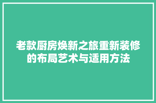老款厨房焕新之旅重新装修的布局艺术与适用方法