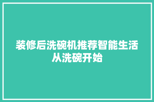 装修后洗碗机推荐智能生活从洗碗开始