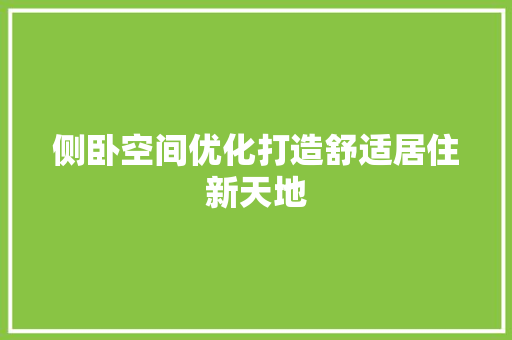 侧卧空间优化打造舒适居住新天地
