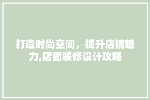 打造时尚空间，提升店铺魅力,店面装修设计攻略
