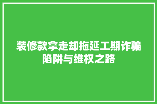 装修款拿走却拖延工期诈骗陷阱与维权之路