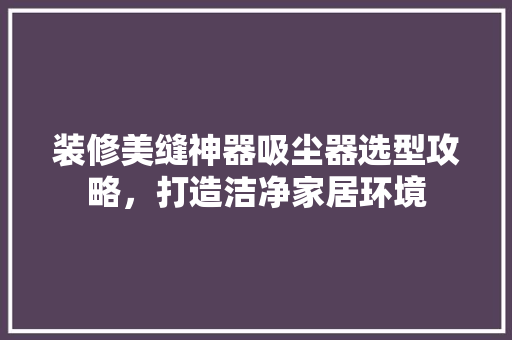 装修美缝神器吸尘器选型攻略，打造洁净家居环境