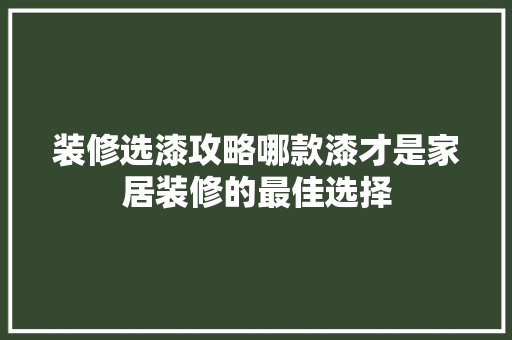 装修选漆攻略哪款漆才是家居装修的最佳选择